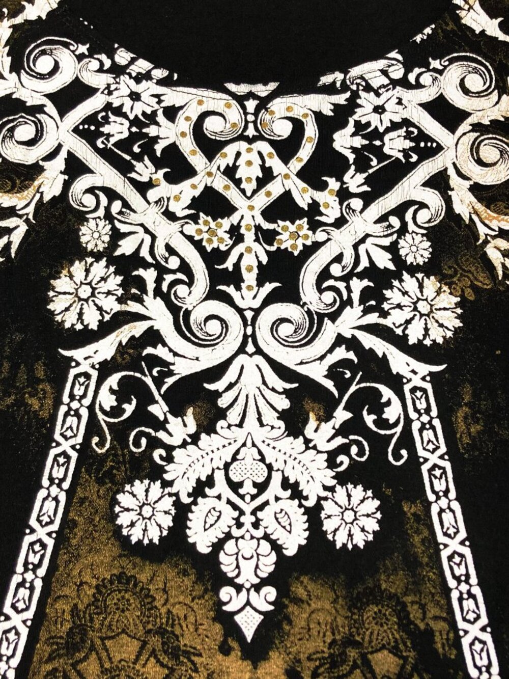 INITIATIVES Long black gold brown handkerchief hem ornate floral tank top MEDIUM - Picture 6 of 15